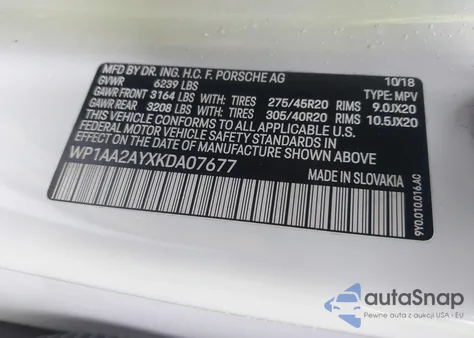 2019 Porsche Cayenne z USA, uszkodzony, nr VIN WP1AA2AYXKDA07677